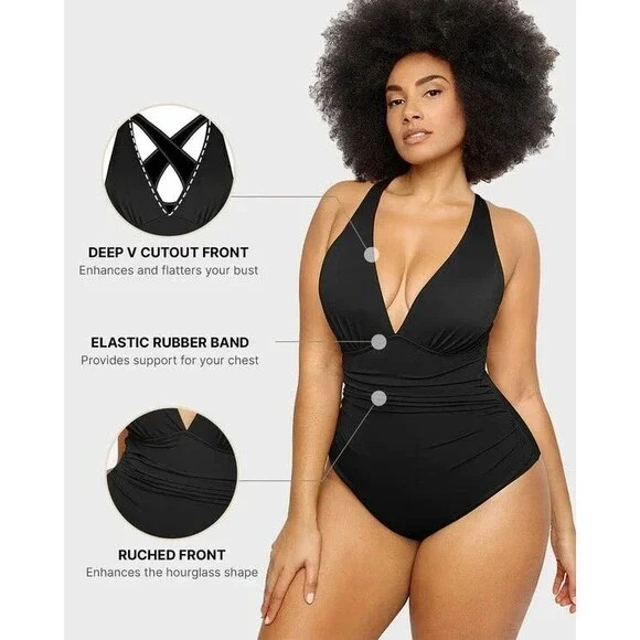 Black Cross-Back Women Swim One Piece - Picture 4 of 14